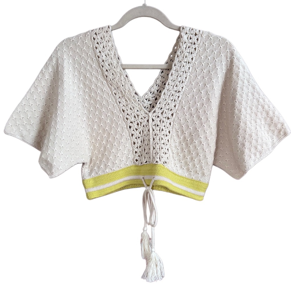 NWT MISA Los Angeles CITRA Crochet Top in Natural/Chartreuse Size Small